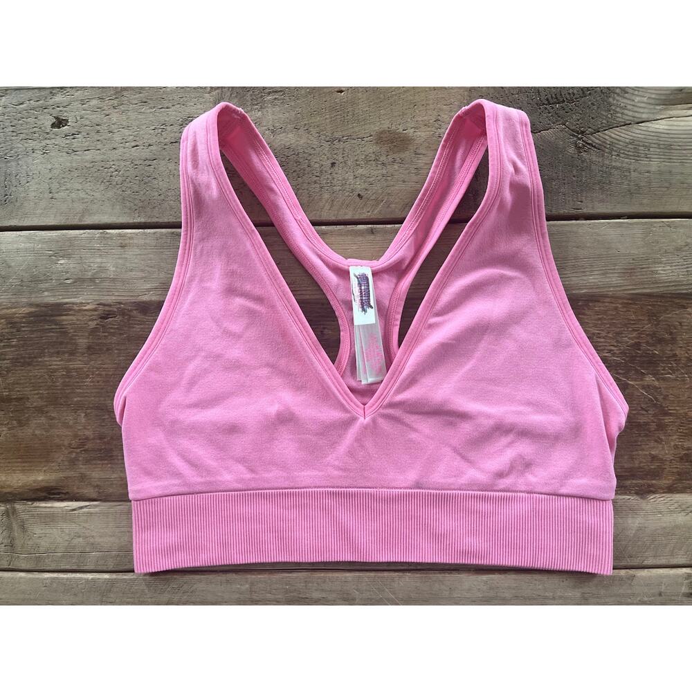 PINK Victoria's Secret Berry Pink LARGE Seamless Plunge Bralette‎ Sport Bra